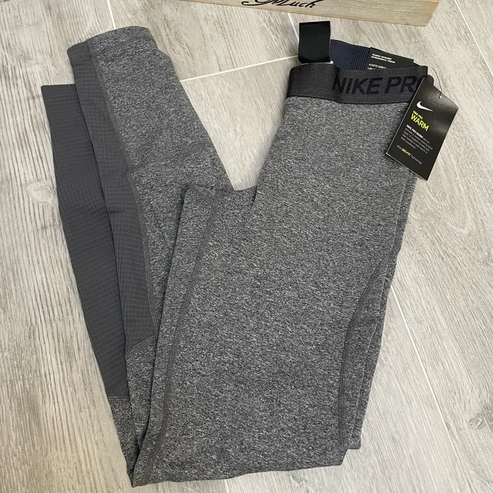 Nike Pro Warm Womens Small Gray Heather Dri FIT Training Tights Leggings NWT